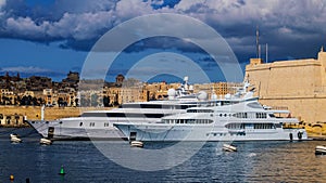 Large Yachts in the Harbor in Malta