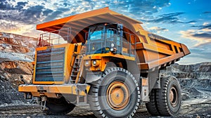 Large yellow anthracite coal mining truck in efficient open pit operation for productivity