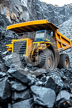 Large yellow anthracite coal mining truck in open pit industry for efficient coal extraction