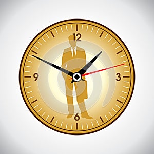 Large yellow wall clock and business man