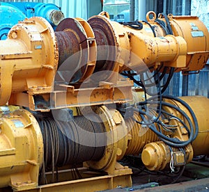 Large Yellow Winch with Steel Cable