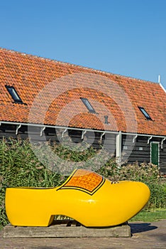 Large yellow wooden shoe in Zaanse Schans