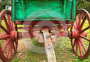 Largely un-restored front end of a circa 1870 buckboard covered wagon