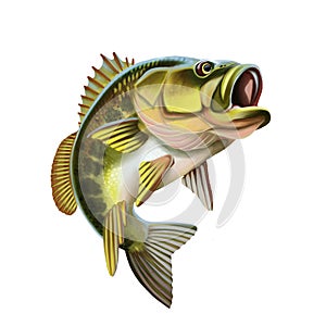 Largemouth Bass Fish Illustration. Isolated on white background. photo