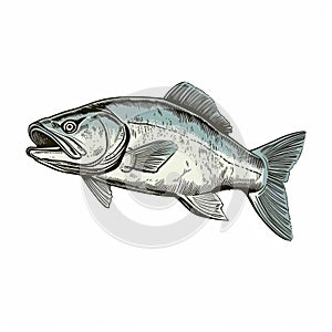 Largemouth Bass Fishing Ephemera - Vector Illustration In Wood Engraving Style