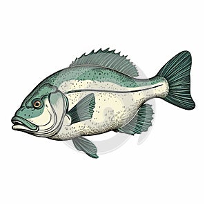 Largemouth Bass Fishing Vector Illustration In Beige And Teal