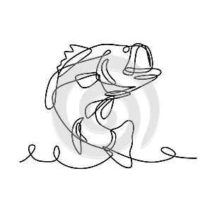 Largemouth Bass Widemouth Bass or Bigmouth Jumping Up Continuous Line Drawing photo