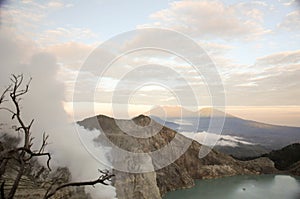 Acidic crater lake at Cava Ijen vocalno crater,east java, indonesia