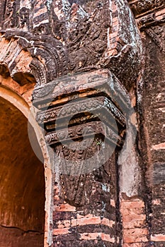 A column bas-relief of the arched passageway in the Dhammayangyi Temple, Old Bagan, Myanmar