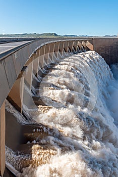 The largest dam in South Africa, the Gariep Dam, overflowing