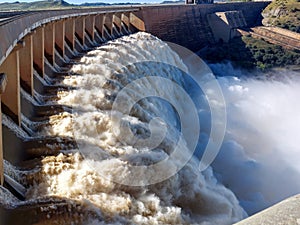 The largest dam in South Africa, the Gariep Dam, overflowing