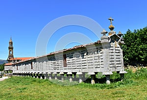 Largest galician traditional granary. Horreo de Carnota, Spain. photo
