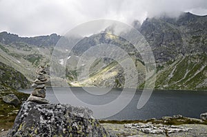 The largest mountain lake on slovakian side of High Tatras, Hincovo pleso in Mengusovska valley