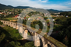 The largest and oldest viaduct in Ukraine, a brick and old railway bridge.
