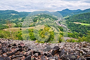 View at Vyhne village from stone sea at the foot of the Kamenna hill