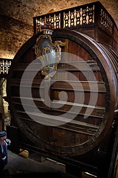 The largest wine barrel in the world, the Heidelberg Tun, in the castle in Heidelberg, Germany