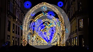 Larios street in Malaga, Spain with many lights that are part of the Christmas decoration