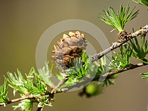 Larix kaempferi carriere, pinaceae, tree branch