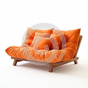 Larme Kei Style Orange Futon With Pillows - High Quality Isolated White Background