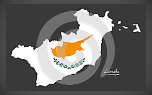 Larnaka map of Cyprus with Cyprian national flag illustration