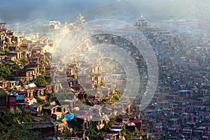 The Larung Gar in the fog