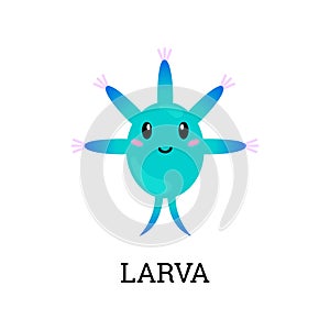 Larva of sea animal or microorganism cute character flat vector isolated.