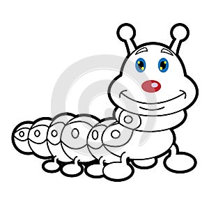 Larva worm and apple cartoon coloring page for toddle