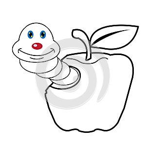 Larva worm and apple cartoon coloring page for toddle