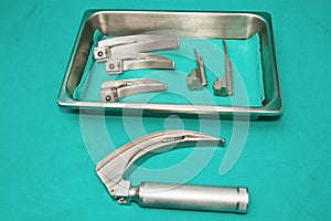 Laryngoscope on sterile tray