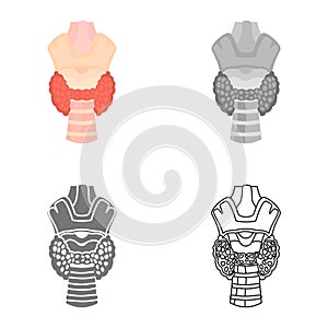 Larynx and thyroid color flat, line, simple and monochrome icon set