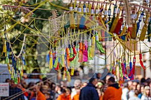 Las Fallas, blurred people and firecrackers in Valencia