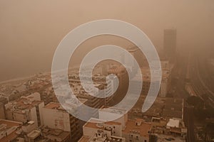 Las Palmas. The worst sand storm in the last 20 years. Las Palmas de Gran Canaria, 23 February 2020