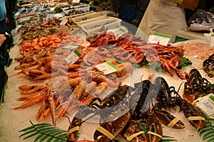 Las Ramblas Fish Market Fresh Seafood in Old Town Barcelona Spain photo