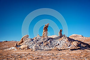 Las Tres Marias, famous rocks in the Moon Valley Atacama desert, Chile