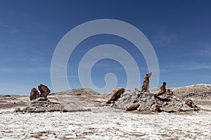 Las Tres Marias Three Marys, famous rocks in the Valle de la Luna Valley of the Moon, Atacama desert, Chile