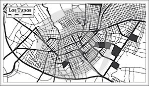 Las Tunas Cuba City Map in Black and White Color in Retro Style. Outline Map