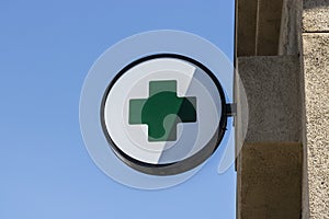 Las Vegas - Circa July 2017: Green Cross sign. The green cross is a common symbol used in the marijuana community I