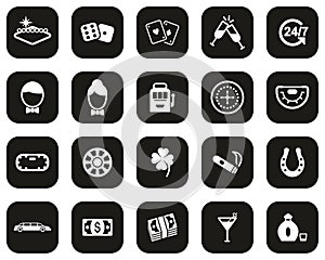 Las Vegas City & Culture Icons White On Black Flat Design Set Big photo