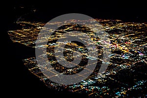 Las Vegas City lights from airplane at night