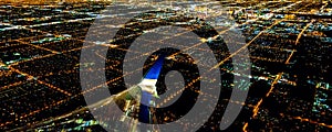Las Vegas City lights from airplane at night