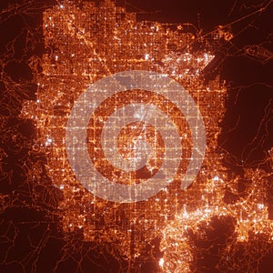 Las Vegas city lights map, top view from space. Aerial view on night street lights. Global networking, cyberspace