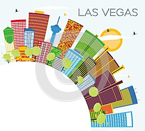 Las Vegas City Skyline with Color Buildings, Blue Sky and Copy S