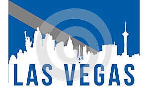 Las Vegas City skyline and landmarks silhouette, black and white design with flag in background, vector illustration