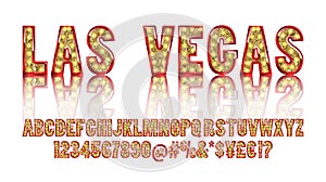 Las Vegas. Color Golden alphabet with show lamps