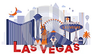 Las Vegas culture travel set vector illustration