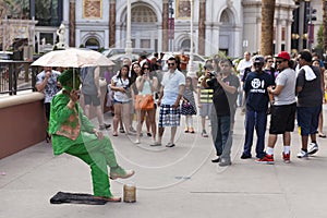Street performer amazes tourists in Las Vegas, NV on March 30, 2