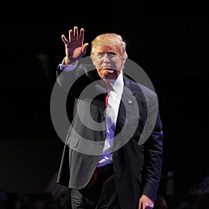 LAS VEGAS NEVADA, DECEMBER 14, 2015: Republican presidential candidate Donald Trump waves at campaign event at Westgate Las Vegas