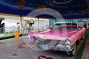 Las Vegas, Nevada: Elvis Pink Cadillac wedding car at Little White Wedding Chapel world