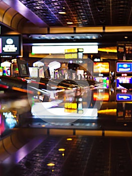 Las Vegas, Nevada-March 10, 2017: Casino machines in the entertainment area at night