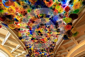 Colorful Fiori di Como glass flower structure by sculptor Chihuly in the lobby of the Bellagio hotel and casino on the Las Vegas s